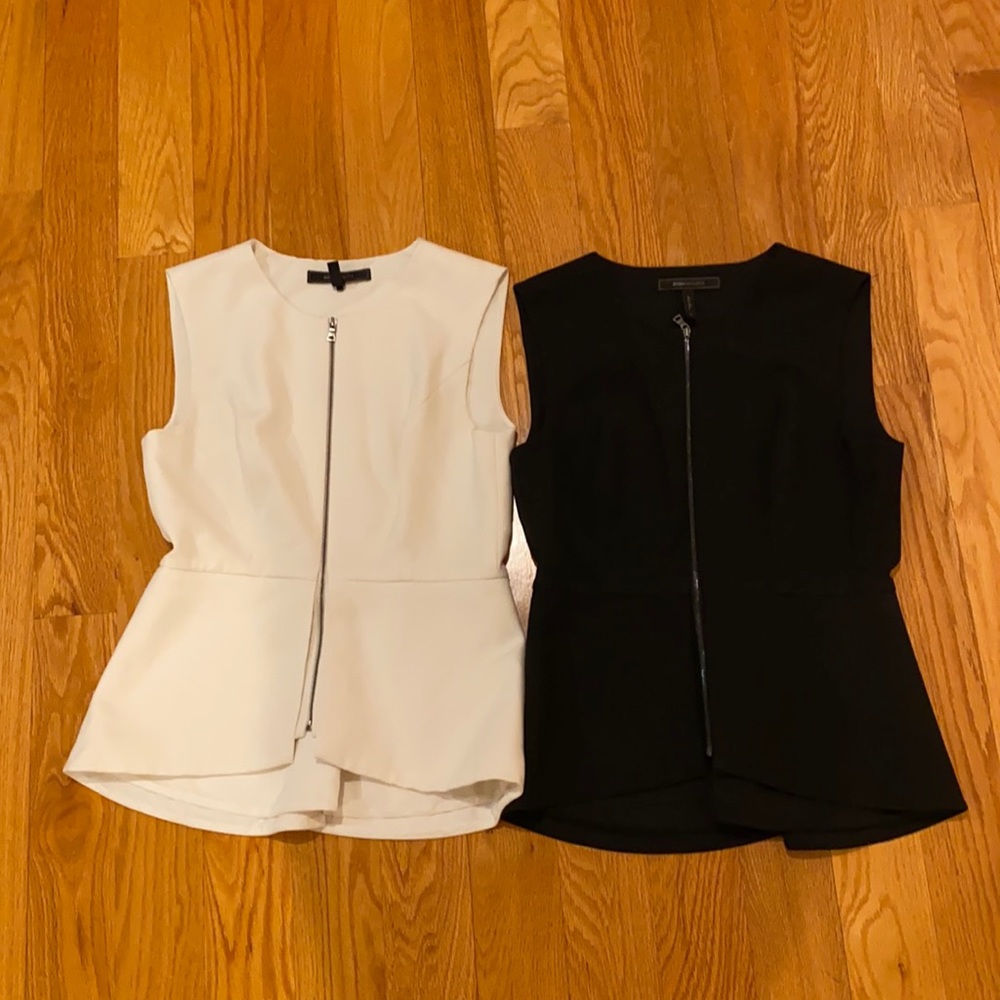 White + Black sleeveless peplum tops